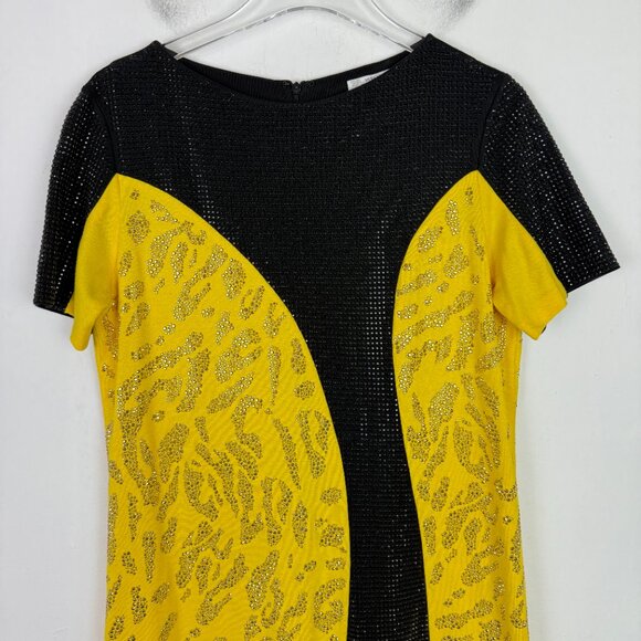 Versace Collection Yellow & Black Embellished Dress Short Sleeve Size 48 US 12 - Picture 2 of 16